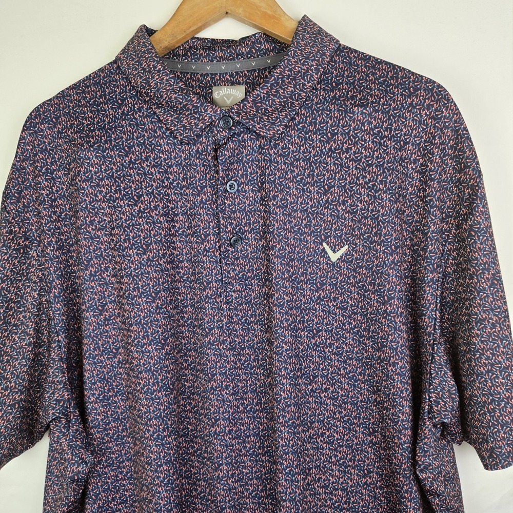 Callaway Golf Polo Shirt Men's XXL Navy Chili Pepper Print Opti-Dri Stretch